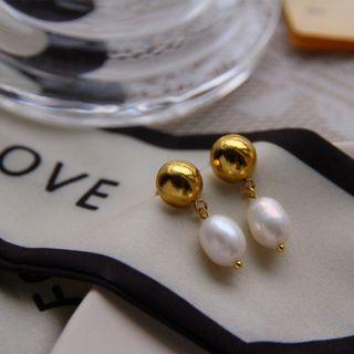 Freshwater Pearl Dangle Earring 1 Pair - Gold & Pearl White - One Size