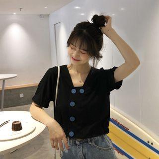 Button Detail Short-sleeve Top