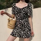 Floral Drawcord Short-sleeve Dress