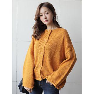 Rolled-edge Round-neck Relaxed-fit Cardigan