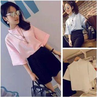 Plain Band Collar 3/4 Sleeve Shirt