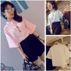 Plain Band Collar 3/4 Sleeve Shirt
