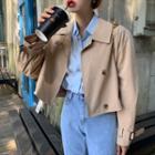 Long-sleeve Plain Cropped Jacket As Shown In Figure - One Size