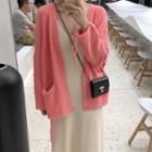 Pocketed Open-front Cardigan / Sleeveless V-neck Midi Knit Dress