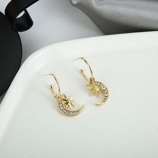 Rhinestone Moon Earring 1 Pair - 925 Silver Stud Earrings - One Size