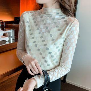 Long-sleeve Checkerboard Chiffon Top