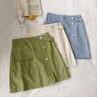 Plain Mock Pocket High-waist A-line Skirt