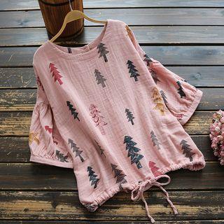 3/4-sleeve Tree Print Top