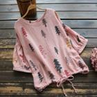 3/4-sleeve Tree Print Top