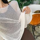 Balloon-sleeve Perforated Boxy Knit Top