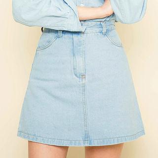 Washed Denim A-line Mini Skirt