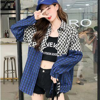 Contrast Plaid Loose Shirt
