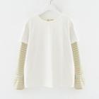 Striped Long Sleeve Mock Two-piece T-shirt