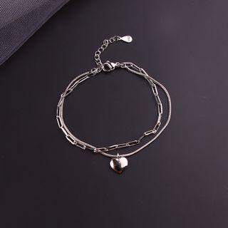 Heart Pendant Alloy Layered Bracelet With Gift Box - 1 Pc - Silver - One Size