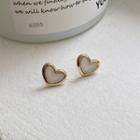 Shell Heart Earring 1 Pair - 925 Silver Needle - Earring - White Heart - Gold - One Size