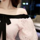 Off-shoulder Balloon-sleeve Lace Top