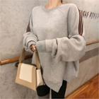 Drop-shoulder Contrast-trim Sweatshirt Gray - One Size