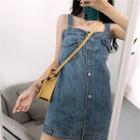 Sleeveless Denim Slim-fit Dress As Shown In Figure - One Size