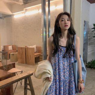 Spaghetti Strap Flower Print Midi Shift Dress Pink Floral - Blue - One Size