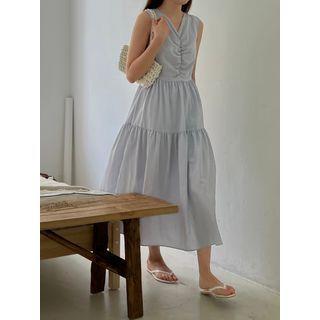Sleeveless Shirred Maxi Tiered Dress
