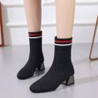Contrast Trim Knit Block Heel Short Boots