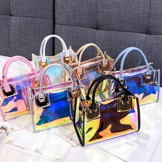 Iridescent Panel Top Soft Handle Crossbody Bag + Zipper Bag