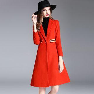 Single-button Woolen A-line Coatdress