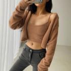 Set: Furry-knit Camisole + Cropped Cardigan