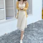 Spaghetti Strap Midi A-line Lace Dress / Cardigan