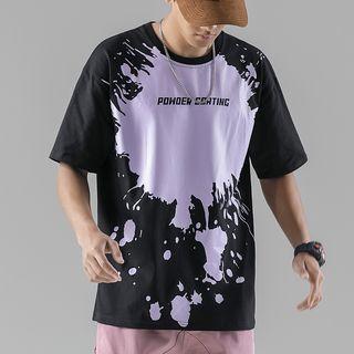 Elbow-sleeve Splash Print T-shirt