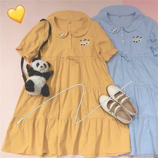 Rabbit Embroidered Short-sleeve Collared Dress