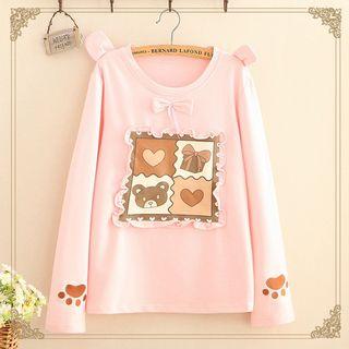 Bear Print Frill Trim Pullover