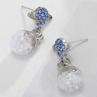 Rhinestone Planet Drop Earring 1 Pair - Blue & Silver - One Size