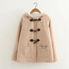 Cat Embroidered Hooded Toggle Coat