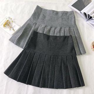 Pleated Mini A-line Skirt Light Gray - One Size