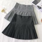 Pleated Mini A-line Skirt Light Gray - One Size
