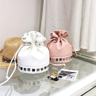 Drawstring Studded Bucket Cross Bag