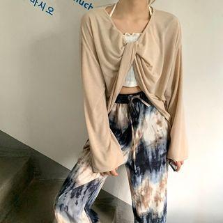 V-neck Knitted Long-sleeve Top / Wide-leg Pants