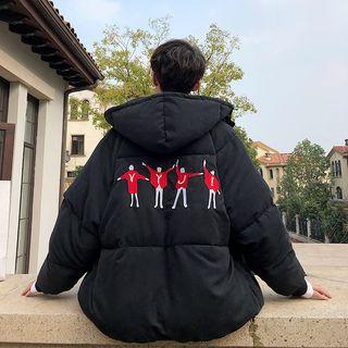 Loose-fit Embroidered Hooded Padded Coat