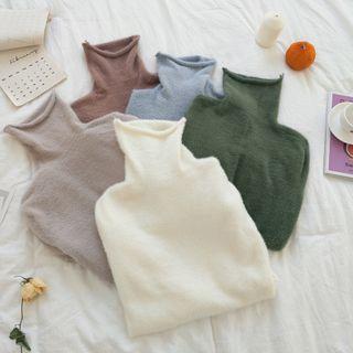 Plain High-neck Rolled Sweater