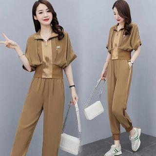 Set: Short-sleeve Zip-up Jacket + Sweatpants