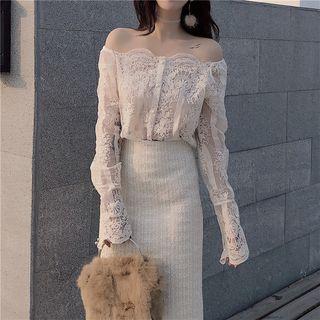 Off-shoulder Long-sleeve Lace Top