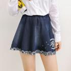 Print Mini Denim Skirt