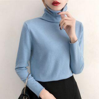 Turtleneck Knit Top Blue - One Size