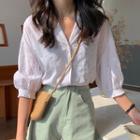 3/4-sleeve Polka Dot Shirt White - One Size