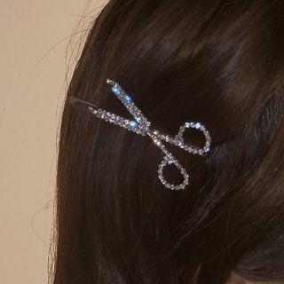 Rhinestone Scissors Hair Pin Silver - One Size