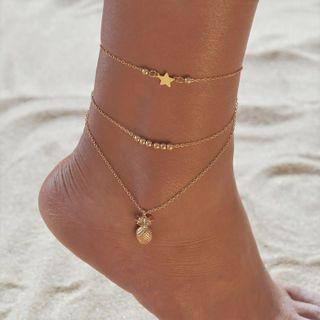 Alloy Pineapple Layered Anklet