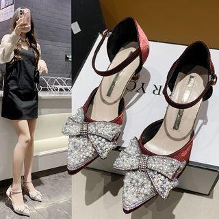 Rhinestone Ribbon Ankle-strap Pumps