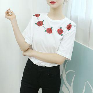 Rose Printed Round-neck T-shirt