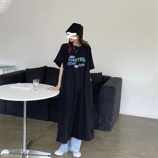 Lettering Short-sleeve Maxi T-shirt Dress